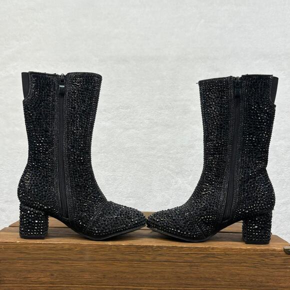 Link Girls Black Rhinestone Knee-high High Heel Boots Girls Size 12 - Picture 6 of 9